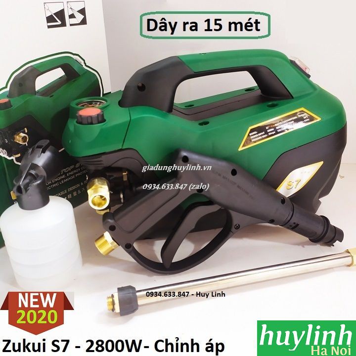 Máy xịt rửa xe chỉnh áp Zukui S7 - 2800W - Tặng kèm béc rửa máy lạnh, điều hòa