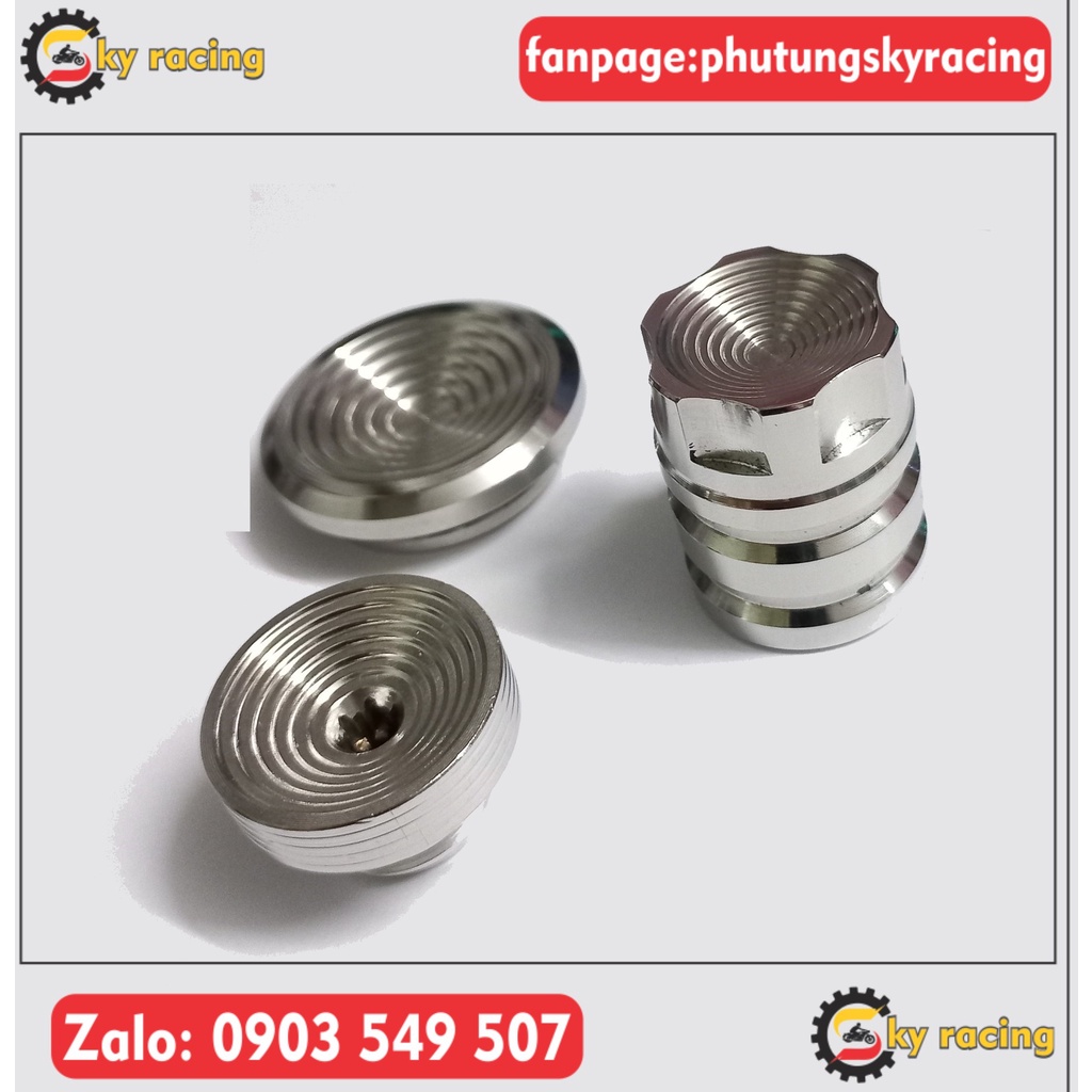 Combo chụp cốt giò đạp, ốc nắp nhớt và chụp nắp hộp sên inox 304 KIỂU THÁI gắn cho dòng Yamaha và Honda