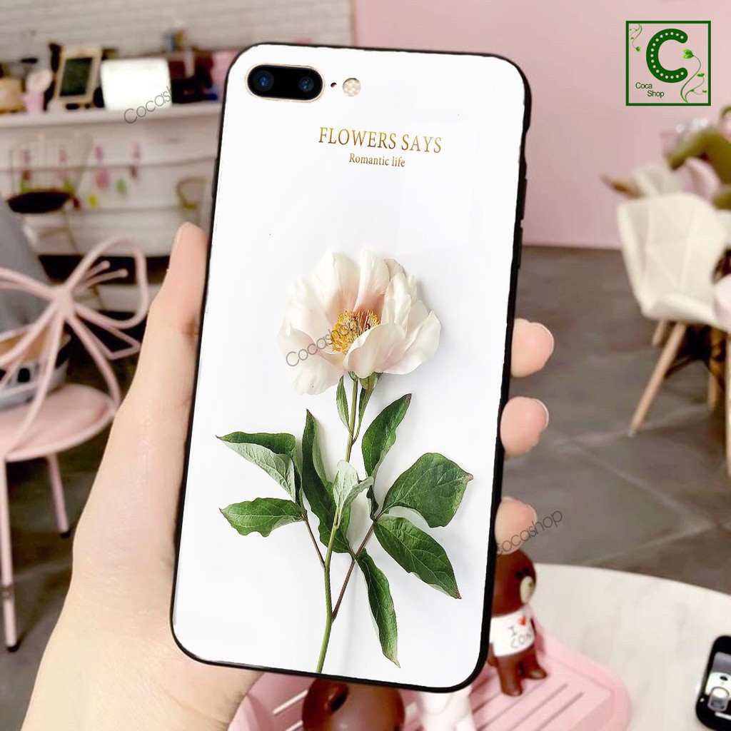 Ốp iphone in hình cực đẹp sáng bóng sang trọng - Hoa hồng cánh trắng tinh khôi