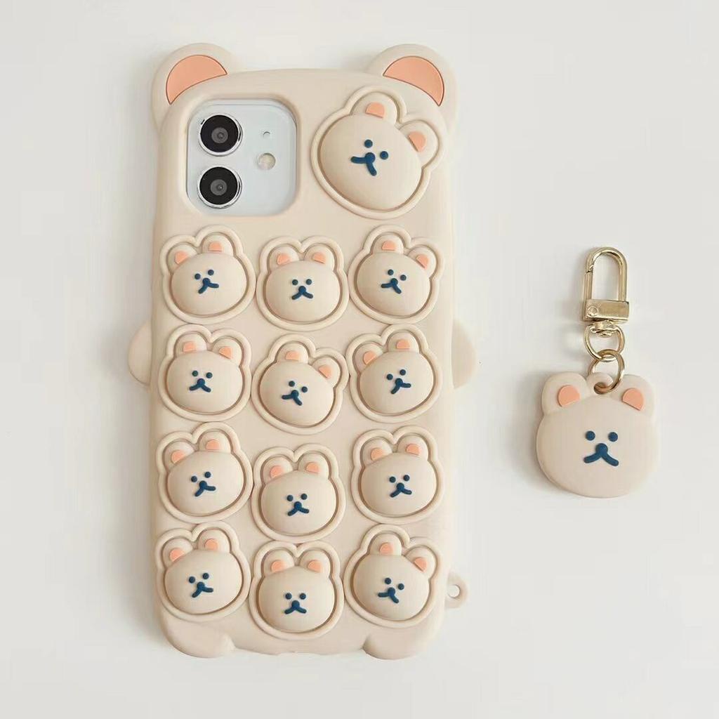 Ốp điện thoại họa tiết gấu 3d đáng yêu có dây đeo tiện lợi cho IPhone 11 12promax 7Plus X Xs Max XR 8 7 SE2020