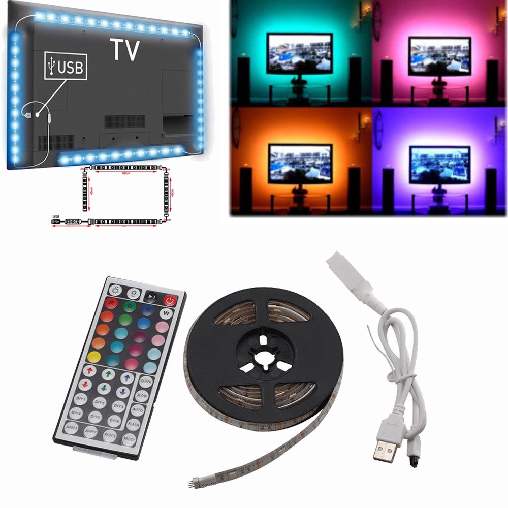Đèn nền TV 5V 5050 Chiếu sáng thiên vị USB Màn hình máy tính dải đèn LED linh hoạt 2m