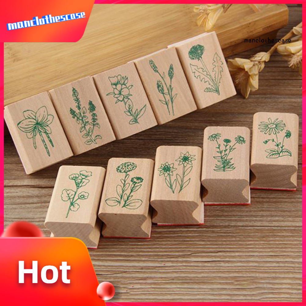 Set 10 Con Dấu Bằng Gỗ Hình Cây Lá Phong Cách Vintage Độc Đáo