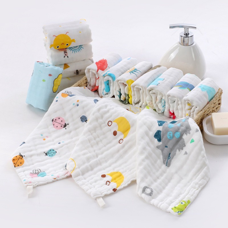 Set 5 khăn sữa cho bé, Khăn xô nhăn 6 lớp 100% cotton siêu mềm, khăn rửa mặt cho bé HappyPig