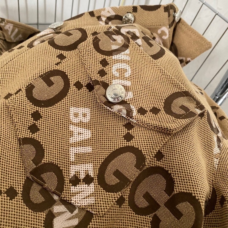 Áo khoác sơ mi nữ logo thương hiệu Balenciaga x Gucci GC/GG cao cấp