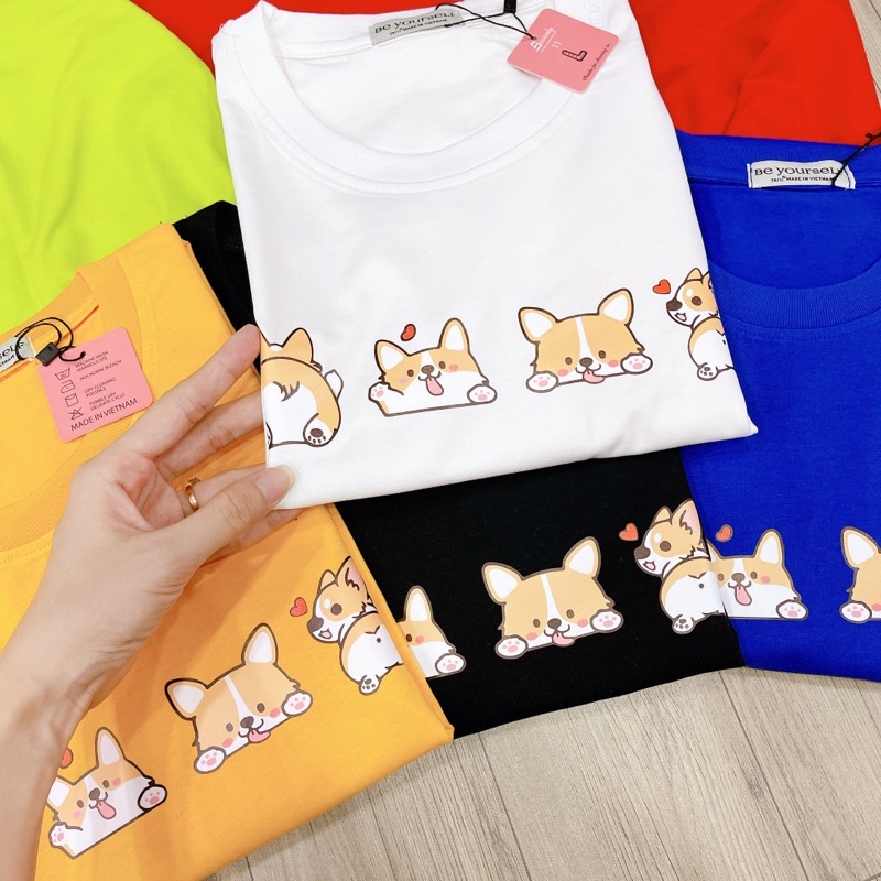 Áo Thun PHÔNG NAM NỮ UNISEX DOG CORGI CHÓ CÚN - Hình chụp thật