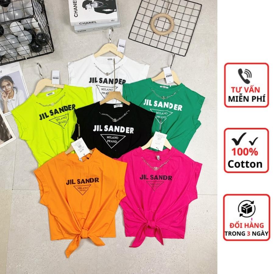 Áo Croptop nữ, áo croptop kiểu dây buộc chất cotton mát thiết kế trẻ trung phong cách xì tin in hình chữ JIL SANDR