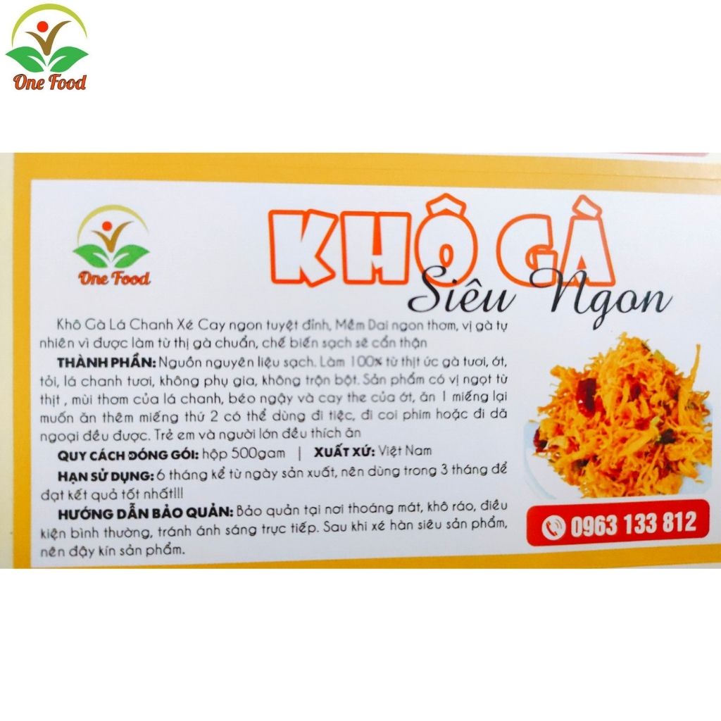 Khô Gà Lá Chanh Xé Cay Loại 1 Cực Ngon - KHÔ GÀ NGON - Đồ Ăn Vặt - 100% Từ Thịt Gà Dai ngon - OneFood68
