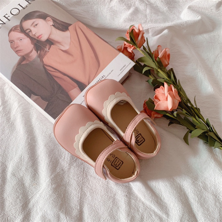 Giày búp bê bé gái phong cách vintage chất da PU mềm đẹp mũi phối viền xinh xắn Giày da cho bé Búp bê trẻ em bé gái