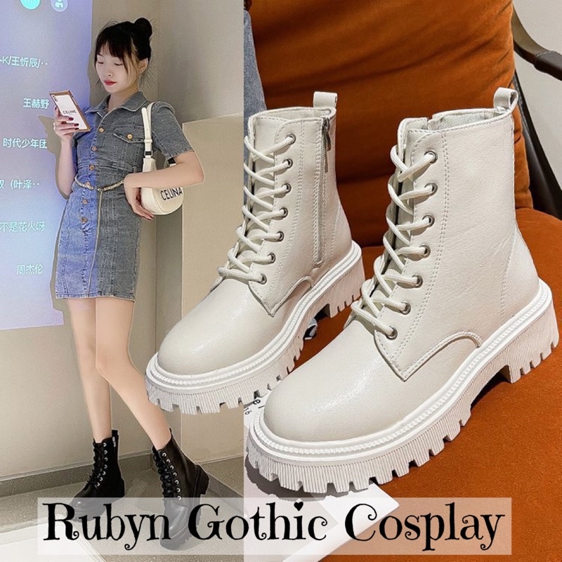 [Sẵn] ⭐️ Giày Boot Đế Sọc Mix Khoá Kéo Siêu Cá Tính ( Trắng và Đen ) Size 35 - 40