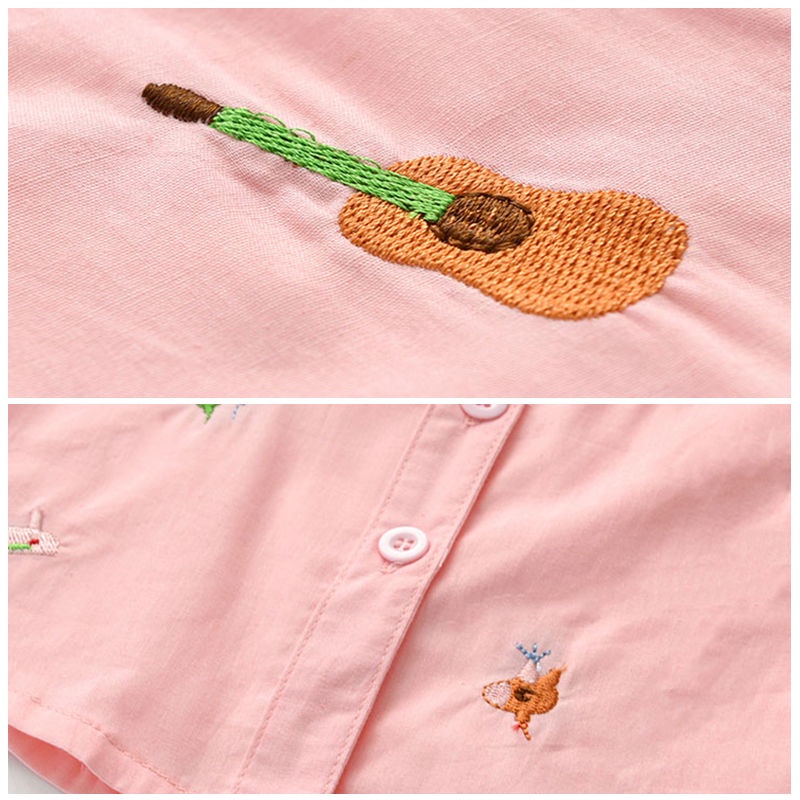 Áo Sơ Mi Dài Tay Thêu Hoa Cho Bé Gái