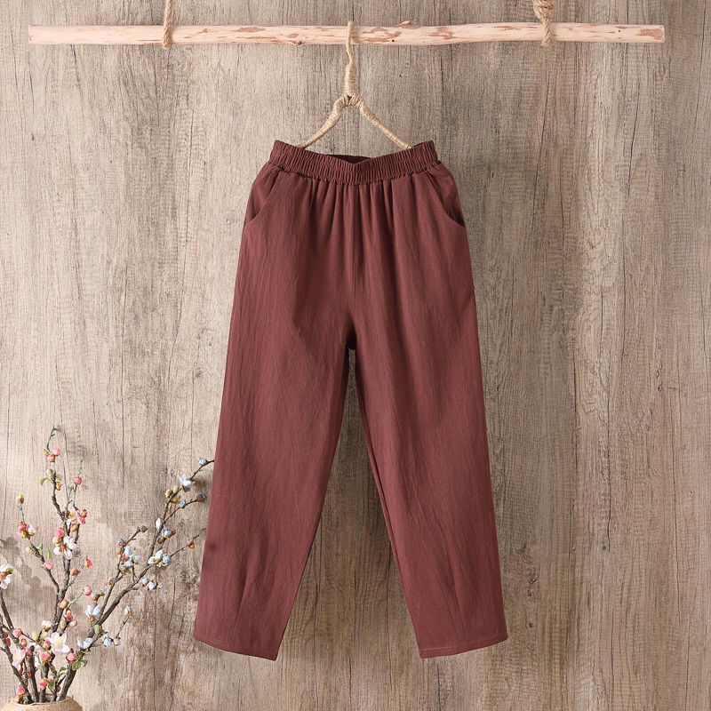 Jiashucheng Quần Cotton Lanh Mỏng Dáng Rộng Dài Đến Mắt Cá Chân Phong Cách Hàn Quốc Dễ Phối Đồ Thời Trang Mùa Hè Cho Nữ