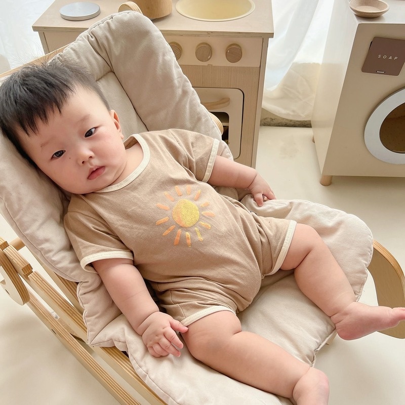Bộ Áo Liền Quần Tay Ngắn Bằng Cotton In Họa Tiết Hoạt Hình Dễ Thương Thời Trang Mùa Hè Cho Bé Trai Và Gái 0-2 Tuổi