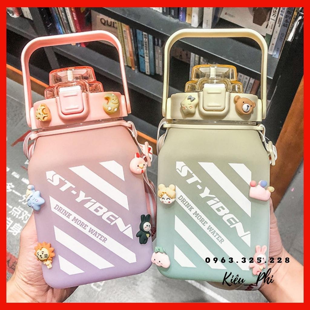 Bình nước 1.5 lít cute chia vạch thời gian nhắc nhở tiện lợi Kho Kiều Phi