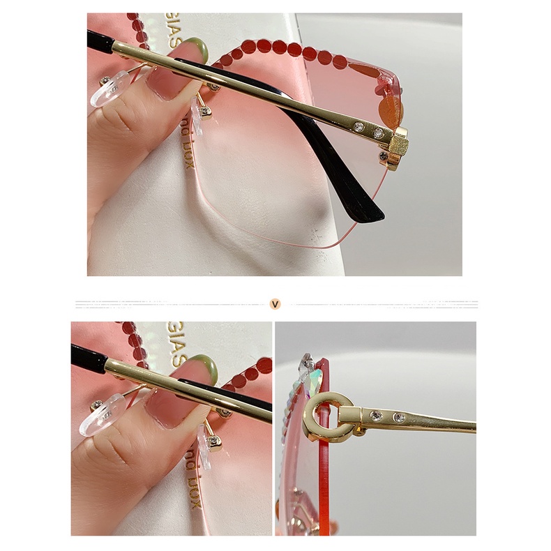 Kính Mát Gọng Vuông Đính Đá Thời Trang Cho Nữ