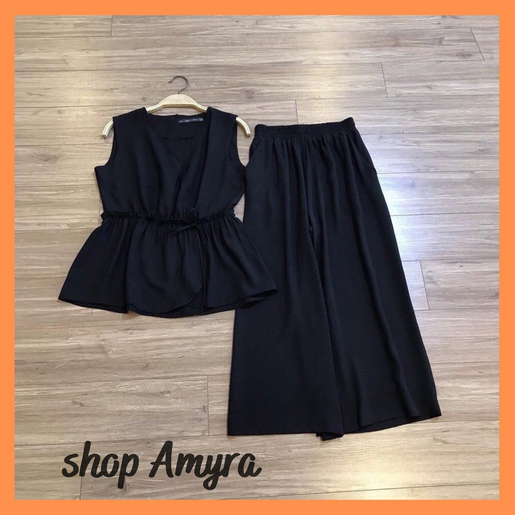 Set đồ nữ sang chảnh eo bo thun,bộ đồ nữ quần ống rộng mặc thoải mái - AMYRA SE004 | BigBuy360 - bigbuy360.vn