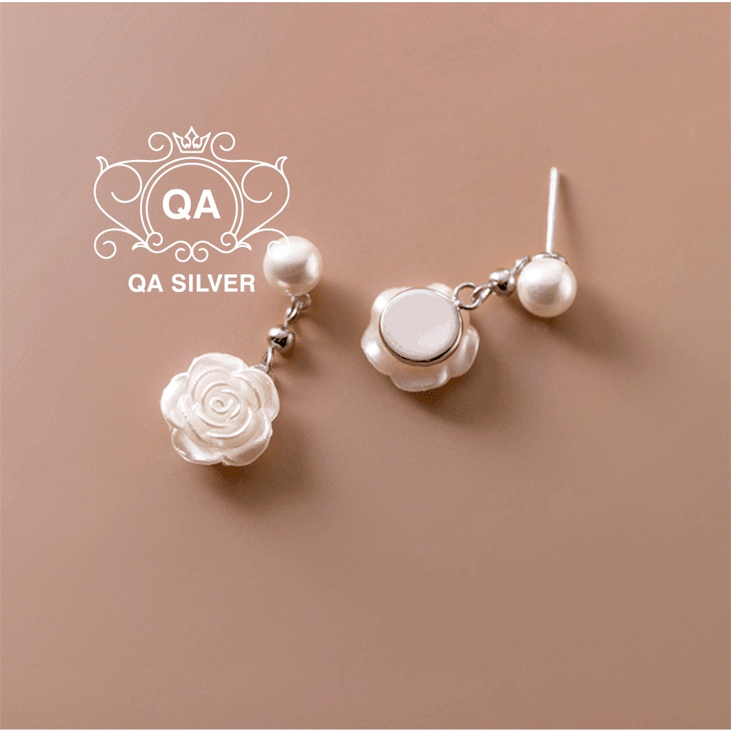 Khuyên tai bạc 925 hoa trà ngọc trai nhân tạo bông nữ S925 FLORA PEARL QA SILVER EA220806