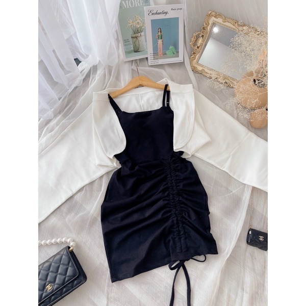 Sét khoác cánh dơi + đầm rút dây cúp ngực