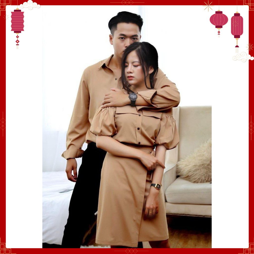 Áo cặp nam nữ ❤FREESHIP❤ Set váy áo sơ mi đôi tình nhân Hàn Quốc dễ thương ÁO ĐÔI SASIN AV91