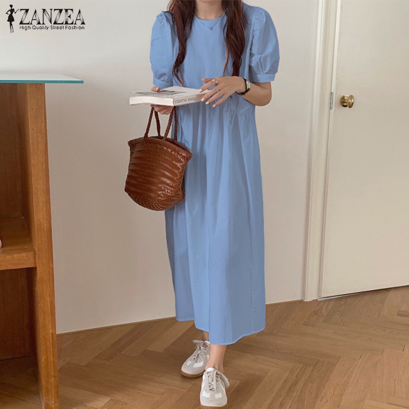 ZANZEA Đầm Dài Màu Trơn Đơn Giản Nữ Tính Dễ Thương | BigBuy360 - bigbuy360.vn
