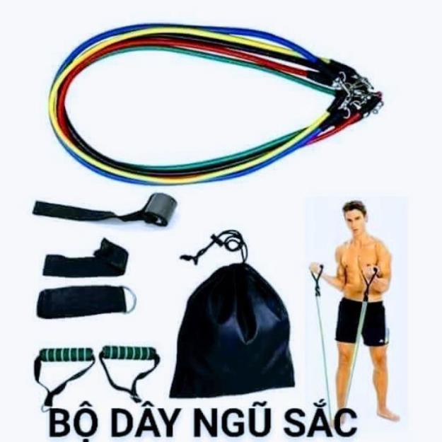 Dây tập thể hình ngũ sắc, móc kim loại, siêu bền