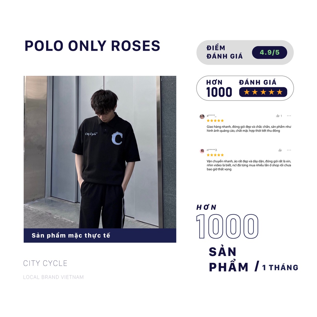 Áo polo local brand ngắn tay Only Roses City Cycle cotton form rộng nam nữ oversize unisex