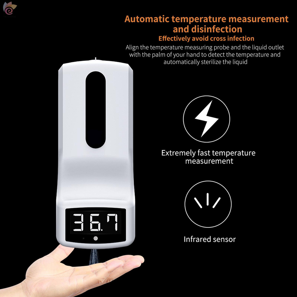 ET 1000ml Wall Mounted Automatic Soap Dispenser Non-contact Infrared Thermometer Temperature Measurement Hand Sanitizer Dispenser High-temperature Alarm °C/°F Switchable for Home Hotel School Office Use