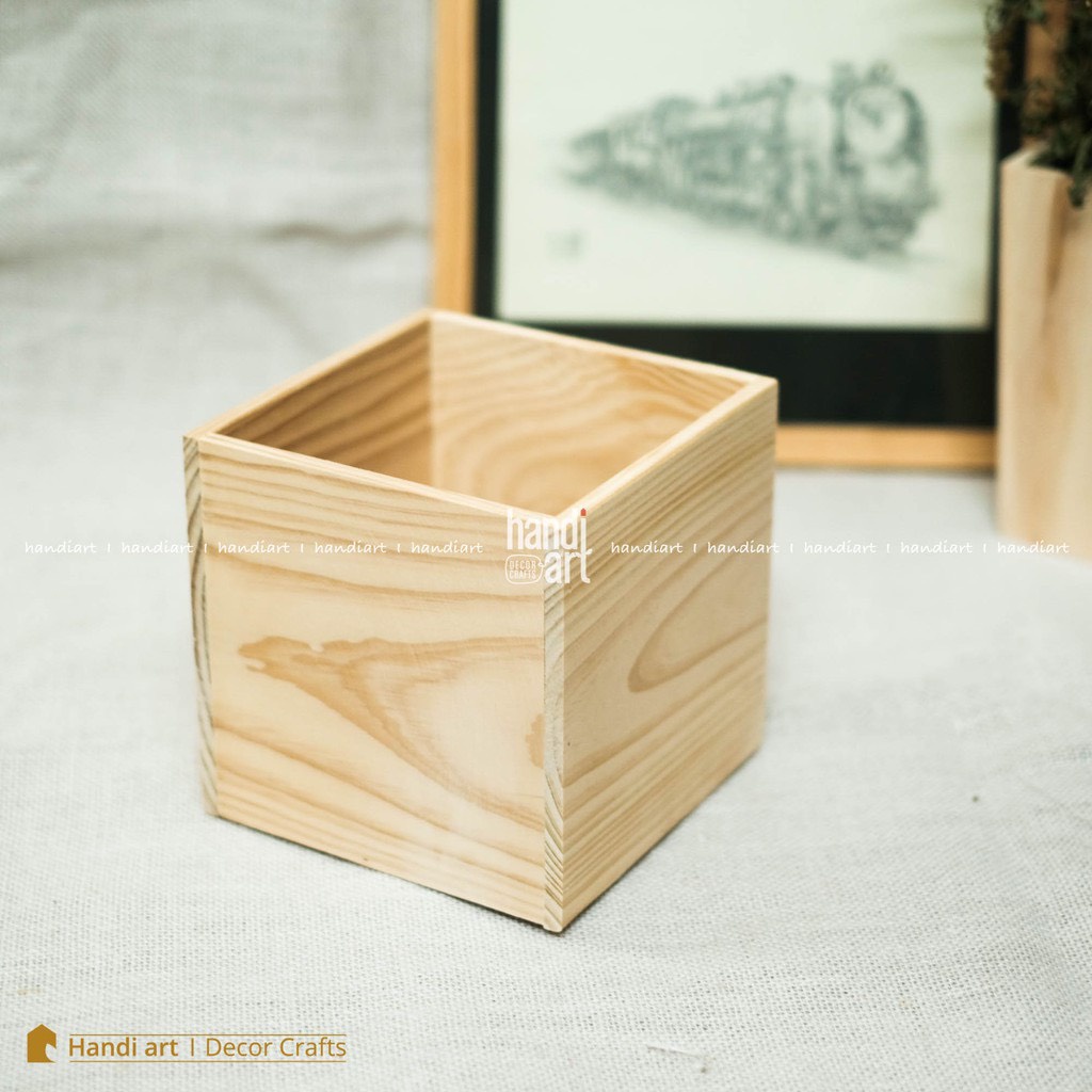 Chậu gỗ vuông- hộp gỗ vuông decor - gỗ thông tự nhiên