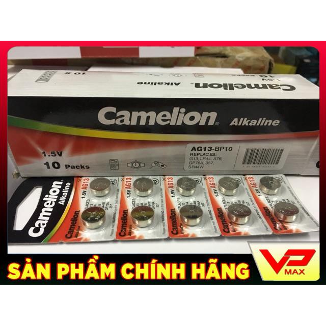 Vỉ 10 viên pin nút áo 1.5V Camelion AG13, LR44, A76, SR44W, GP76A, 357 L1154F L1154 cho điện thoại, đồng hồ, máy tính, đ