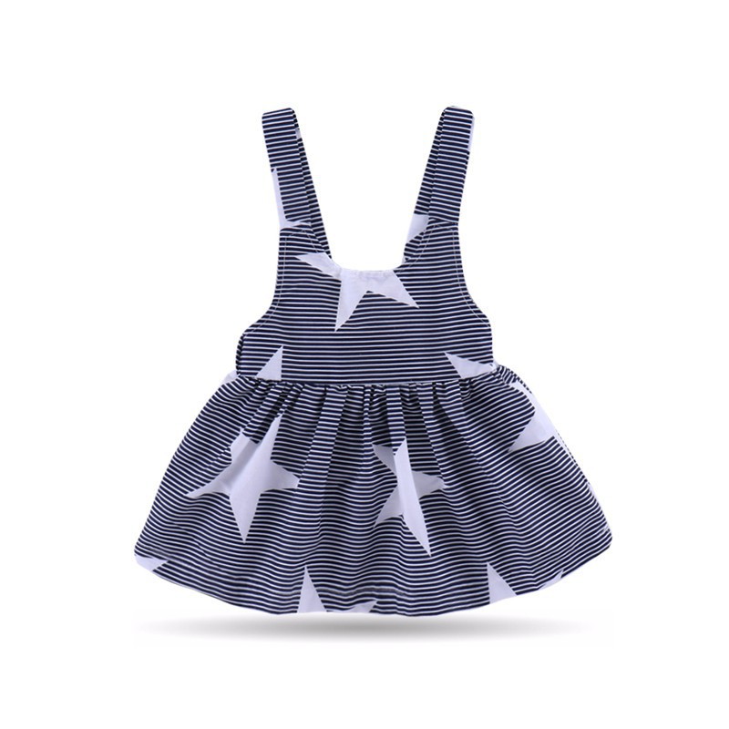 Đầm Hai Dây Đi Biển Mùa Hè In Họa Tiết Ngôi Sao Kẻ Sọc Đáng Yêu Cho Bé Gái 1-5 Tuổi