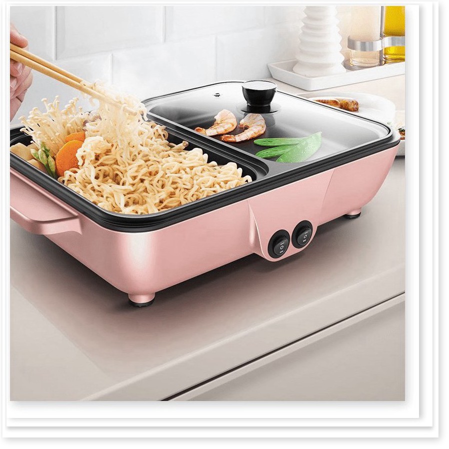 Nồi Lẩu Kiêm Nướng 🥘 2in1 Mini Hàn Quốc🥘 Bếp Lẩu Nướng Đa Năng Cao Cấp💯 Bảo Hành 3 Tháng