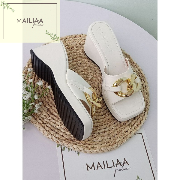 Dép nữ đế xuồng 7 phân MAILIAA quai ngang gắn xích đi nhẹ và êm chân