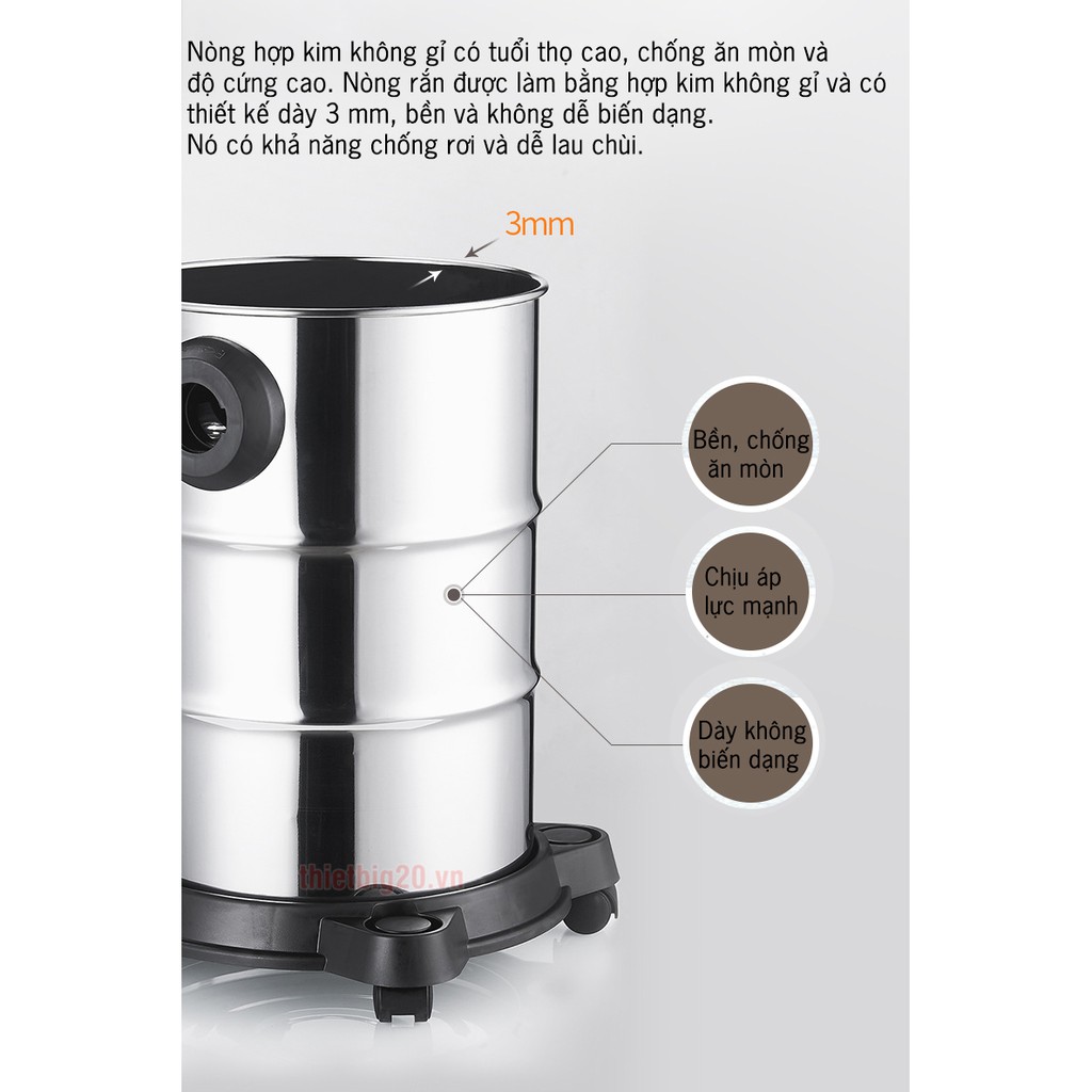 Máy hút bụi gia đình khô và ướt dung tích 12L-15L-18L vỏ inox công suất 1200W Yangzi XC99-15 (Điện 220V) | BigBuy360 - bigbuy360.vn