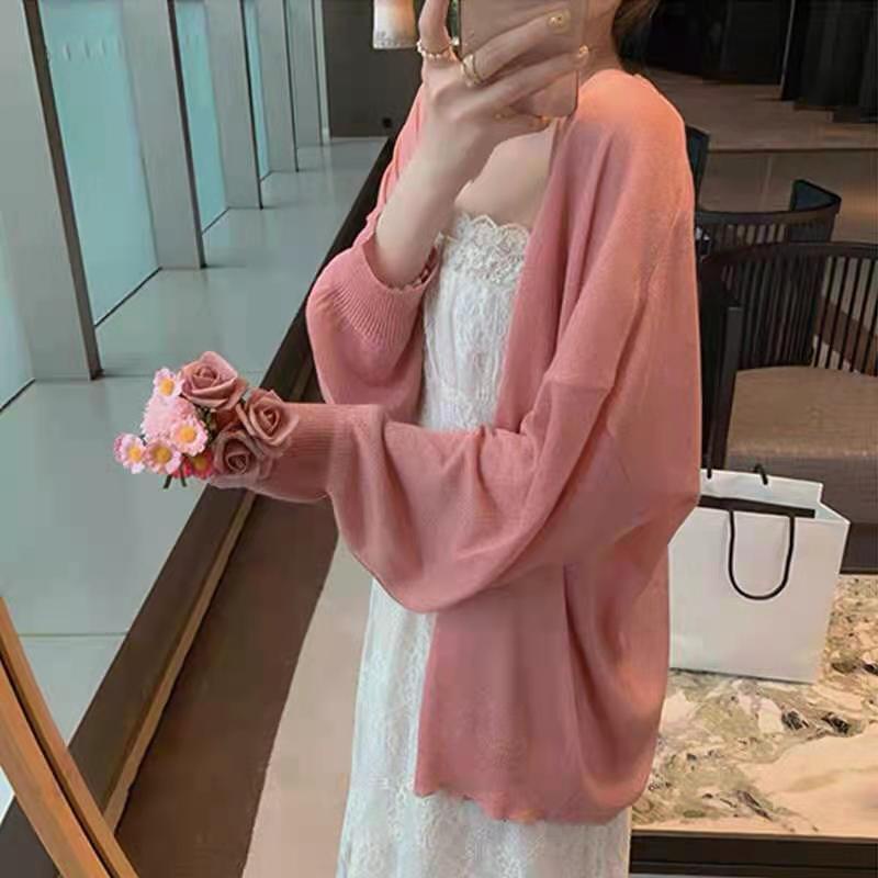 ☒☞✷Áo Khoác Cardigan Dệt Kim Mỏng Dáng Rộng Cổ Chữ V Tay Dài Thời Trang Xuân Hè Năm 2021 Cho Nữ