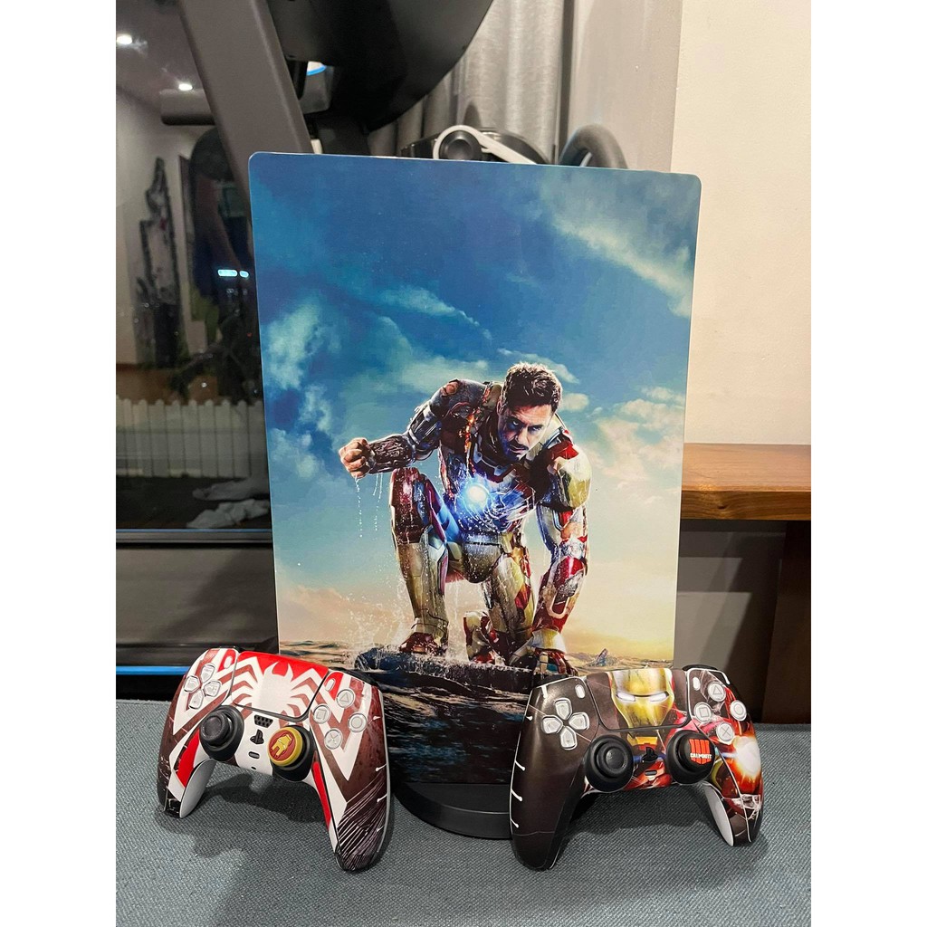Miếng dán trang trí skin ps5 chủ đề Spider man vs Iron man