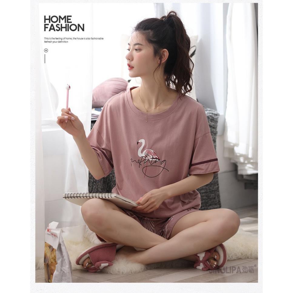 [Mã WABOOM giảm 15% đơn 99k] [XẢ KHO] BỘ ĐỒ NỮ MẶC NHÀ QUẦN CỘC HỌA TIẾT CHIM HỒNG HẠC LC05 | BigBuy360 - bigbuy360.vn