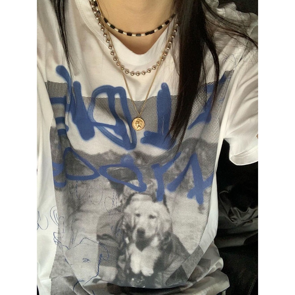 IZONE Miyawaki Sakura Áo Thun Tay Ngắn Cổ Tròn In Hình Hoa Anh Đào Và Chữ Thời Trang Harajuku Cho Cặp Đôi