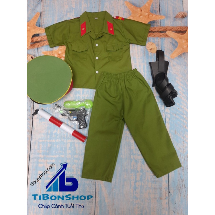 Bộ quần áo công an-Cảnh Sát Xanh Đầy Đủ Phụ-Đồ Hoá Trang Cho Bé