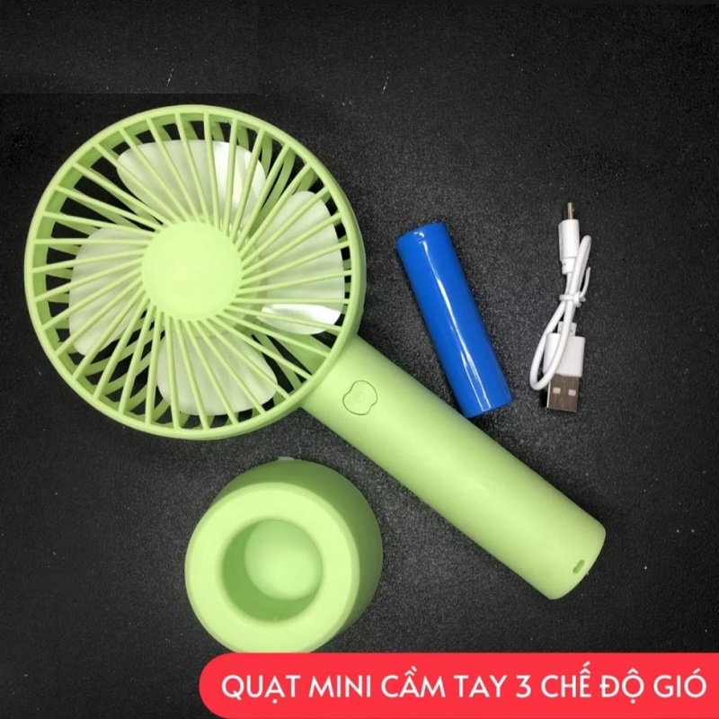 Quạt Mini Cầm Tay Tích Điện 3 Chế Độ Gió Có Chân Đế [Hàng Chuẩn] Quạt Sạc Tích Điện USB Mini Fan -Kèm Dây Sạc, Pin, Đế