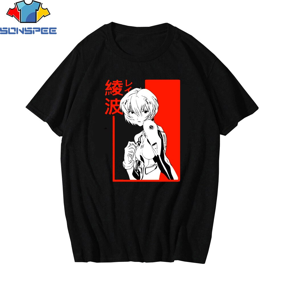 Áo Thun Đen Cổ Tròn In Hình Sonspee Evangelion Vui Nhộn Phong Cách Harajuku Thời Trang Mùa Hè Cho Nam Và Nữ