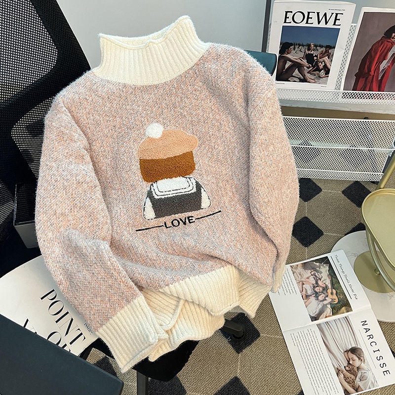 Áo sweater Cổ Lọ Dáng Rộng In Hoạt Hình Thời Trang Thu Đông Cho Nữ