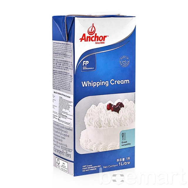  Kem sữa whipping cream Anchor 1L (Chỉ giao hỏa tốc trong TPHCM bằng Grab hay Nowship)