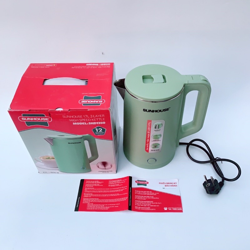 Ấm siêu tốc SUNHOUSE Inox 2 lớp 1.7L SHD1350