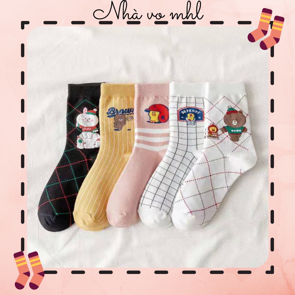 Vớ Cao Cổ Line Friend Tất Cao Cổ Cotton Hoạ Tiết In Hình Dễ Thương Nhật Bản Hàn Quốc Ulzzang Hot Trend Vớ bốn mùa