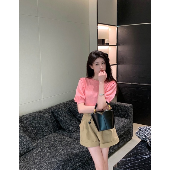 LALISAS Áo thun dệt kim tay ngắn phong cách thời trang hàn quốc dành cho nữ