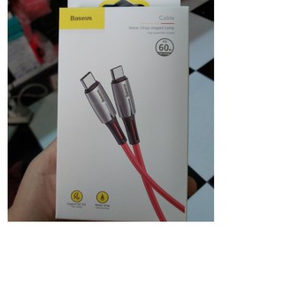 Cáp sạc Baseus Water Drop (3A, 20V, 60W, PD, QC3.0) dài 1m và 2m chuẩn Type C to C hỗ trợ báo đèn cho Samsung,