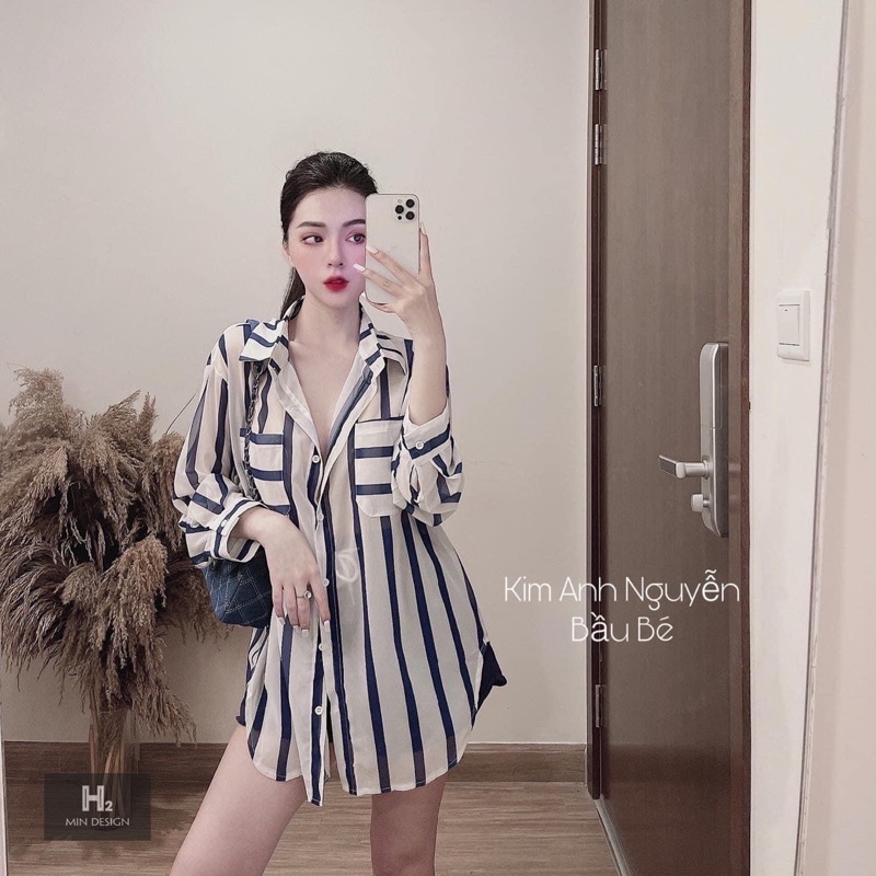 SM316- Áo Sơ Mi Kẻ Sọc Xanh Túi Ngực