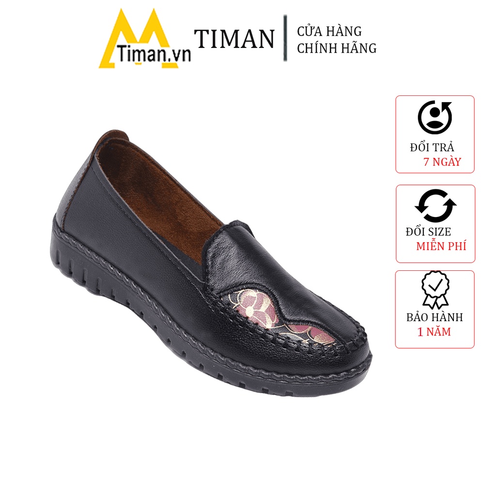 Giày lười nữ chất liệu da vải slip on kiểu mọi đế cao màu trắng độn đế bảo hành 1 năm GD36 TIMAN