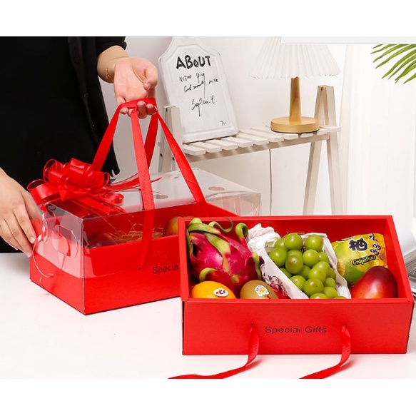 Hộp đựng hoa quả nắp mica trong màu đỏ Special Gift sang trọng tiện dụng