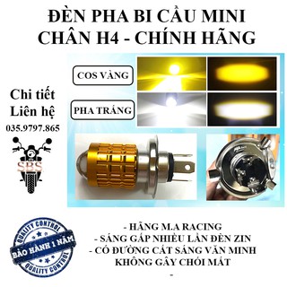 [CỰC SÁNG - CHÍNH HÃNG] 01 ĐÈN PHA BI CẦU MINI CHÂN H4 VỚI 2 MÀU COS SÁNG VÀNG PHA SÁNG TRẮNG LẮP XE MÁY CHÂN H4