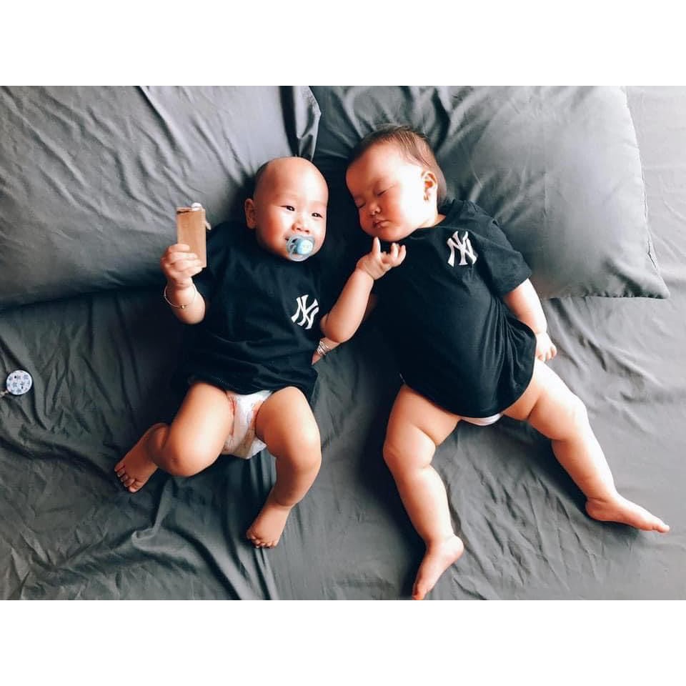 Áo thun tay lỡ bé trai bé gái nam nữ unisex, áo phông gia đình NY cotton co giãn đen/trắng/đỏ - Samyy_vn